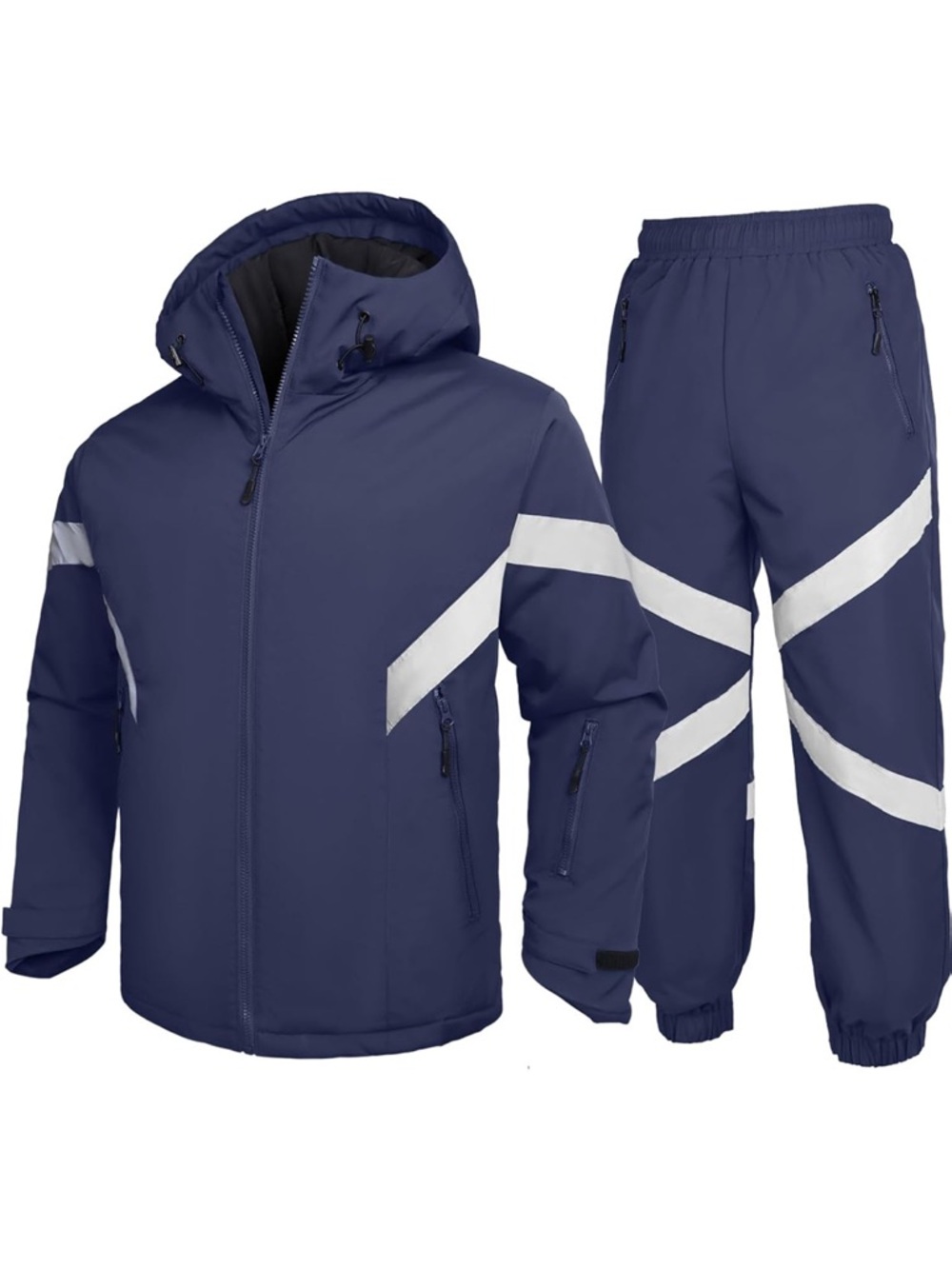 Ski Suit Waterproof Snowboard Jacket And Pants Set Hooded W/Reflective Trim L